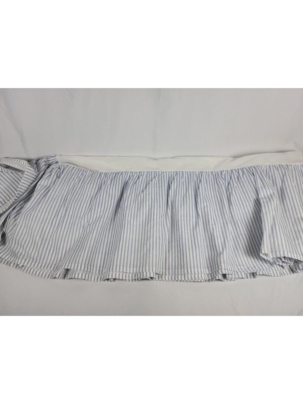 Laura Ashley Blue/White Striped Ruffled Bed Skirt 15" Drop